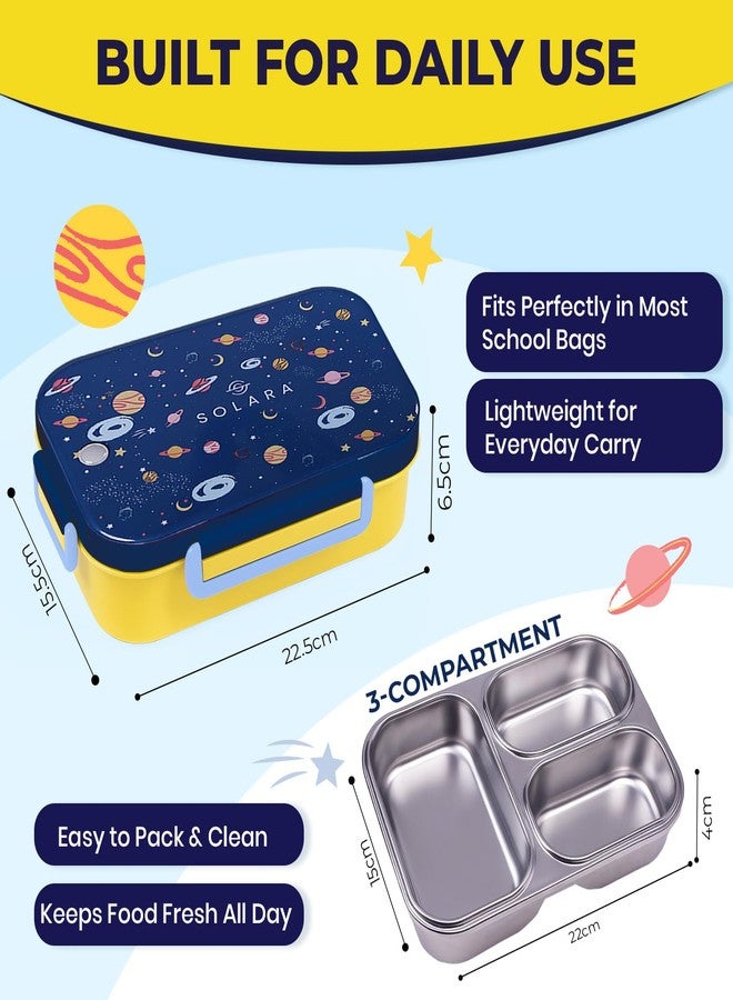 SOLARA Premium Stainless Steel Lunch Box for Kids, with 3 Compartments, Leak Proof, Steel Tiffin Box for School Boys/Girls, BPA-Free & Food Safe, Ideal for Meals & Snacks, Galaxy - Image 4